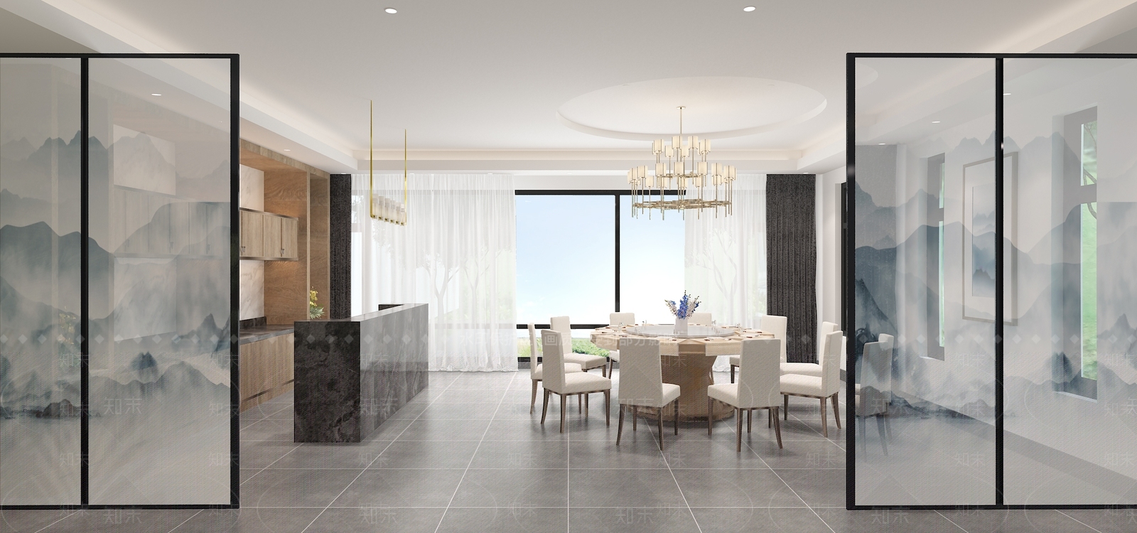 现代别墅餐厅模型3D模型下载【ID:832312652】