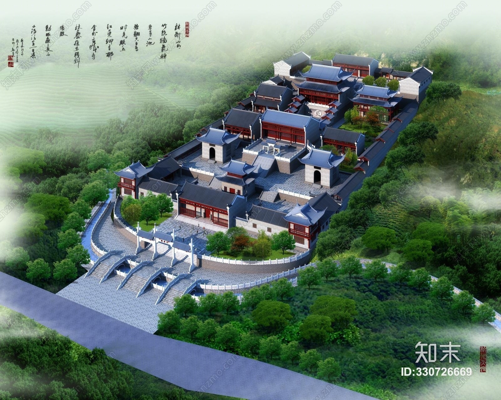 中式室外古建3D模型下载【ID:330726669】