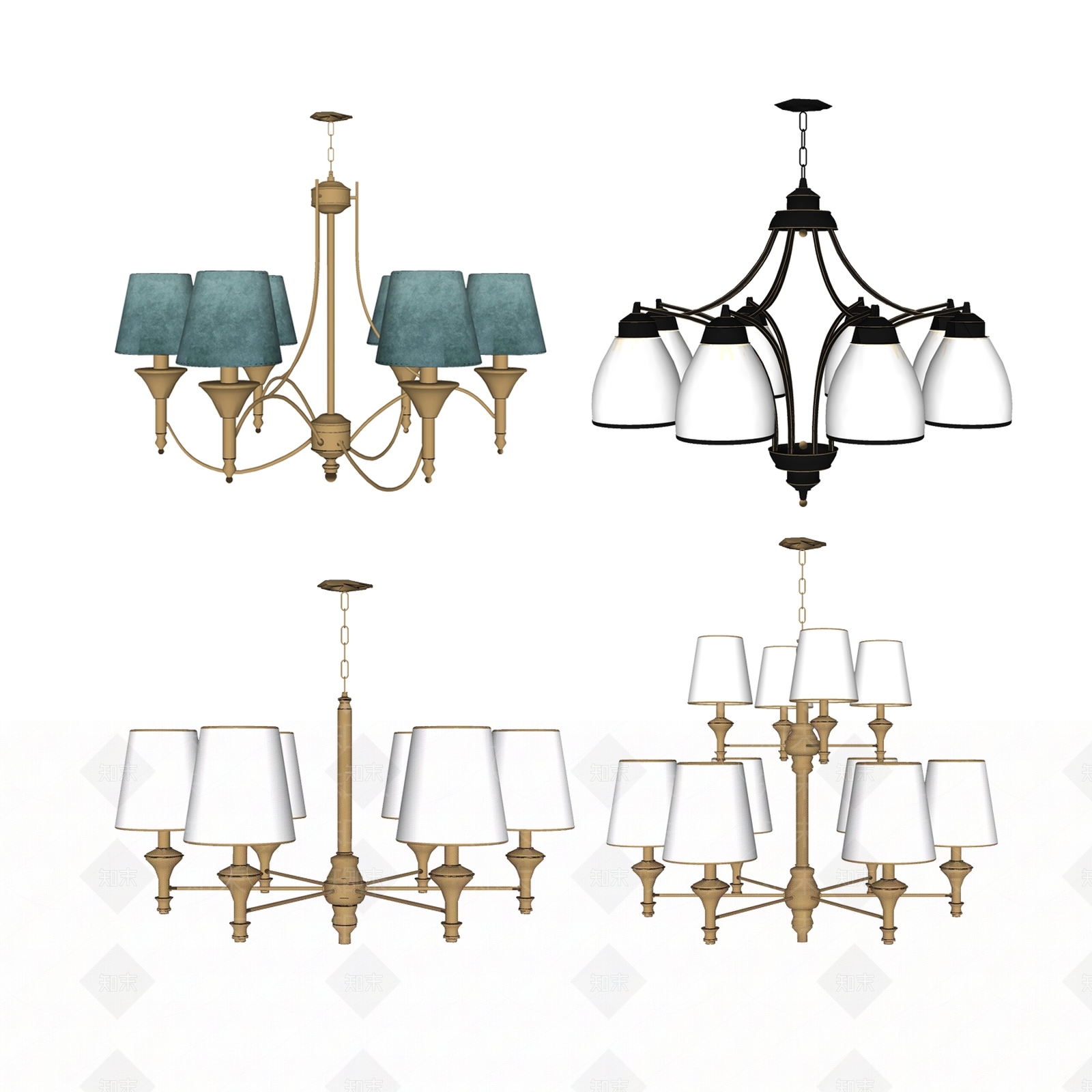 简欧吊灯欧式吊灯马车SU模型下载【ID:332917824】