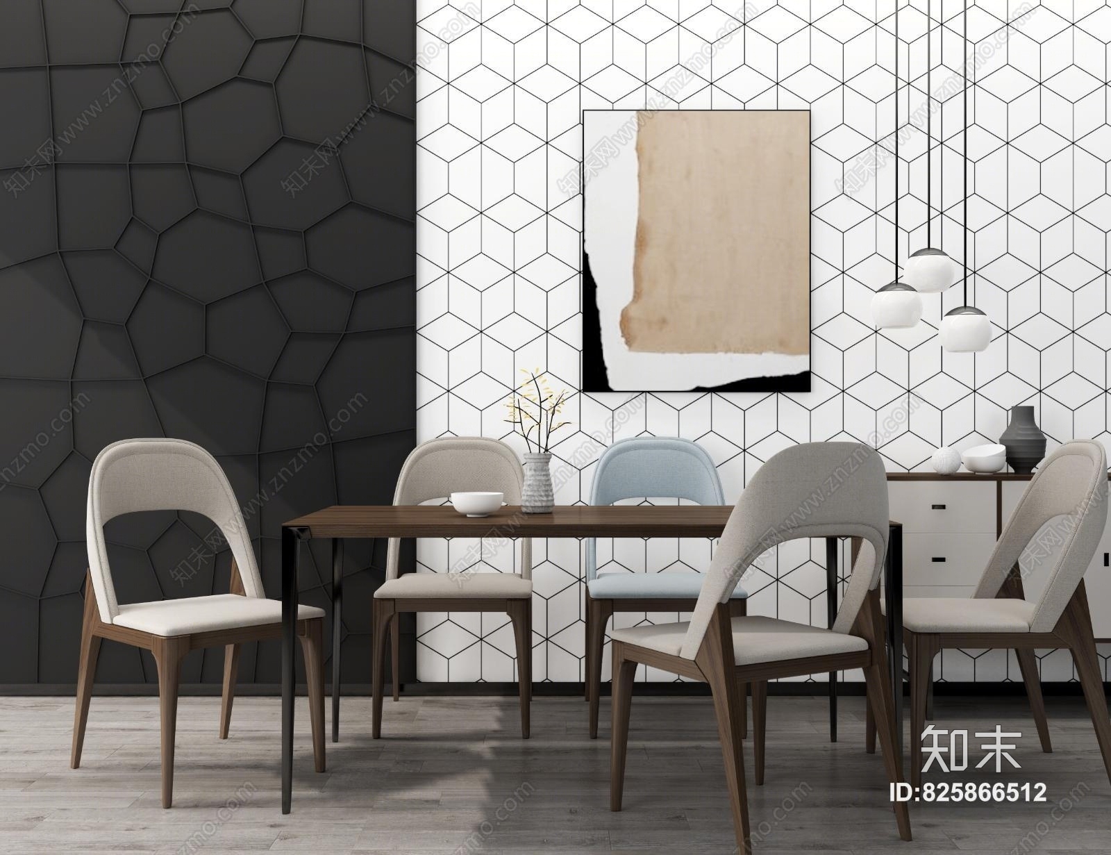 餐厅桌椅组合模型3D模型下载【ID:825866512】