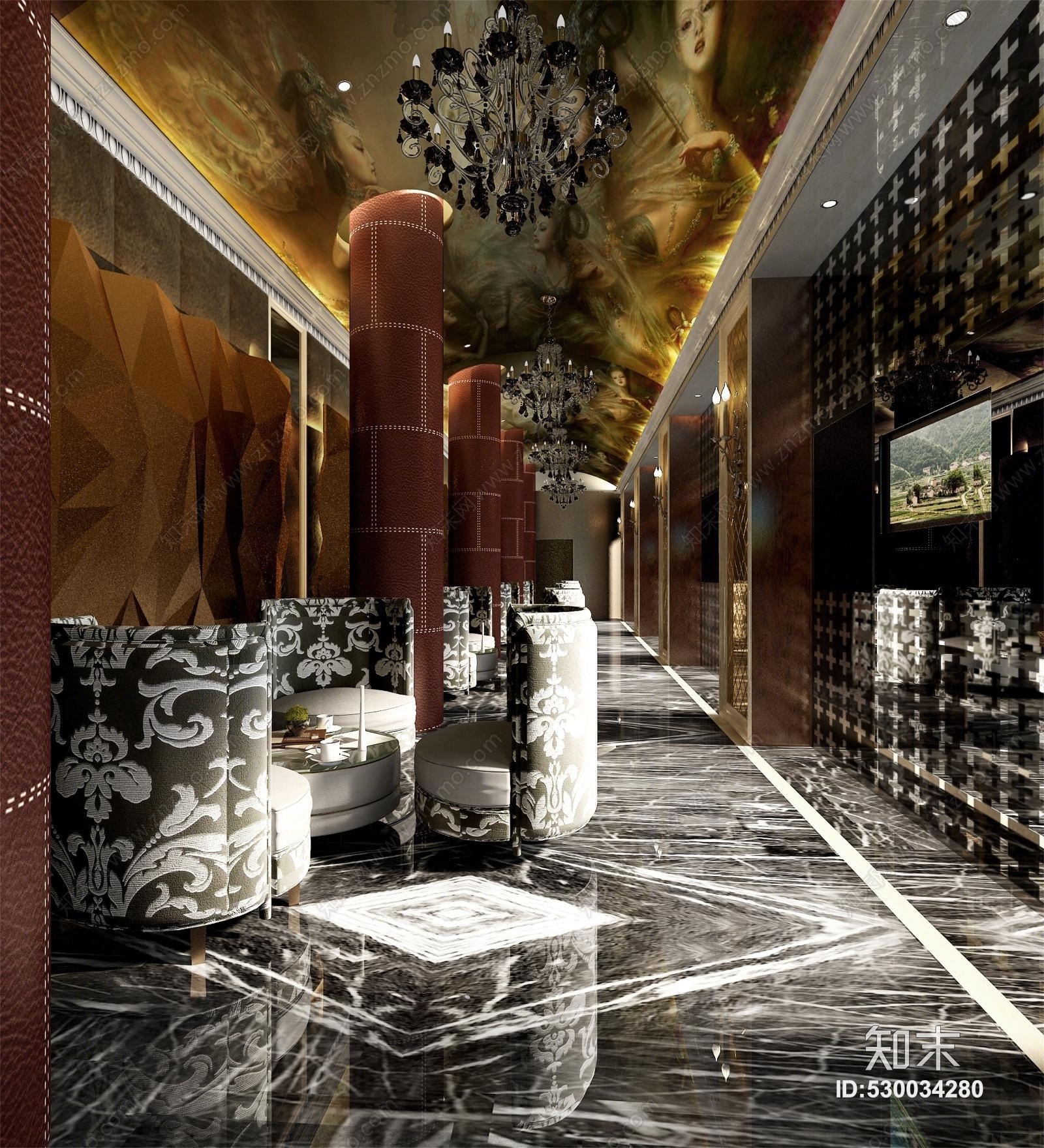 其它酒店休息区过道玄关沙发吊灯3D模型下载【ID:530034280】