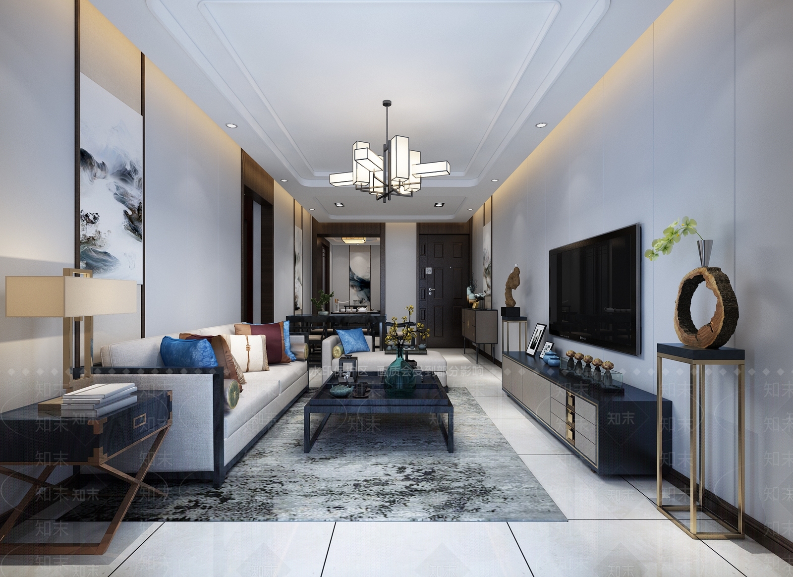 新中式客厅餐厅卧室3D模型下载【ID:732797790】