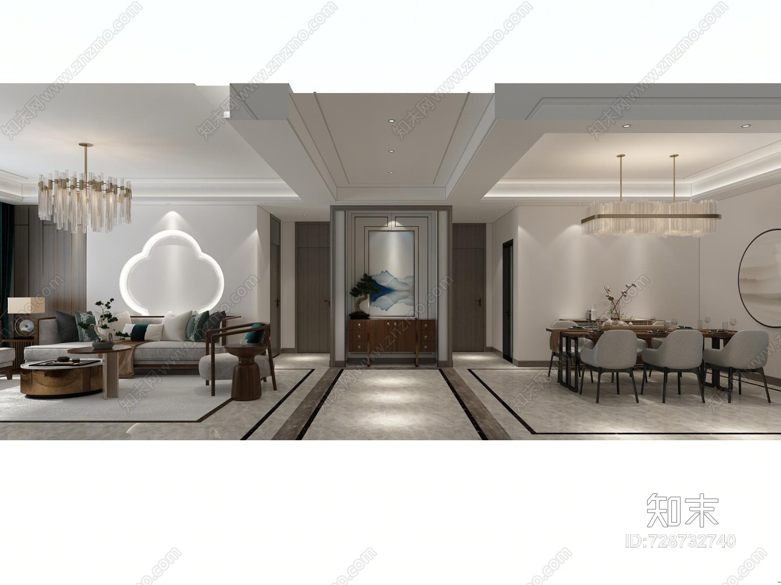 新中式窗帘3D模型下载【ID:728732740】