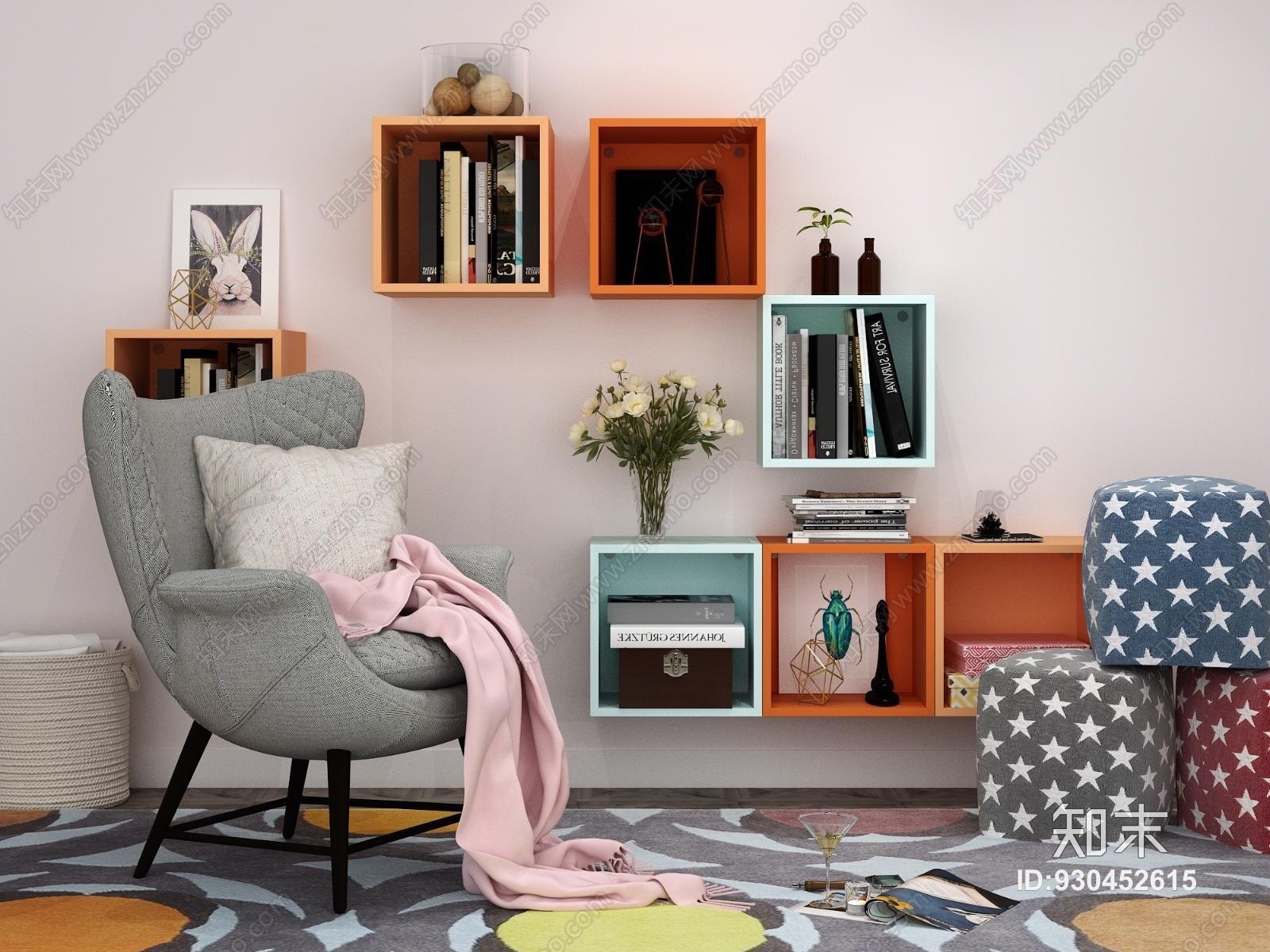 现代风的沙发椅墙上装饰品3D模型下载【ID:930452615】