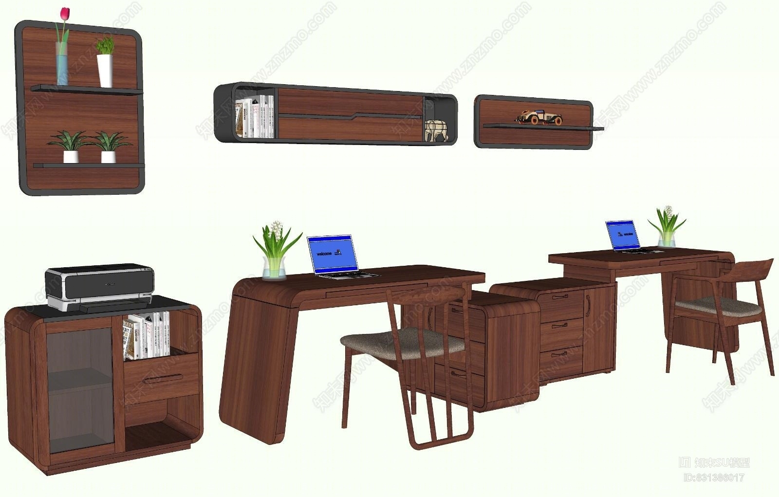 北欧台式电脑桌SU模型下载【ID:831386017】