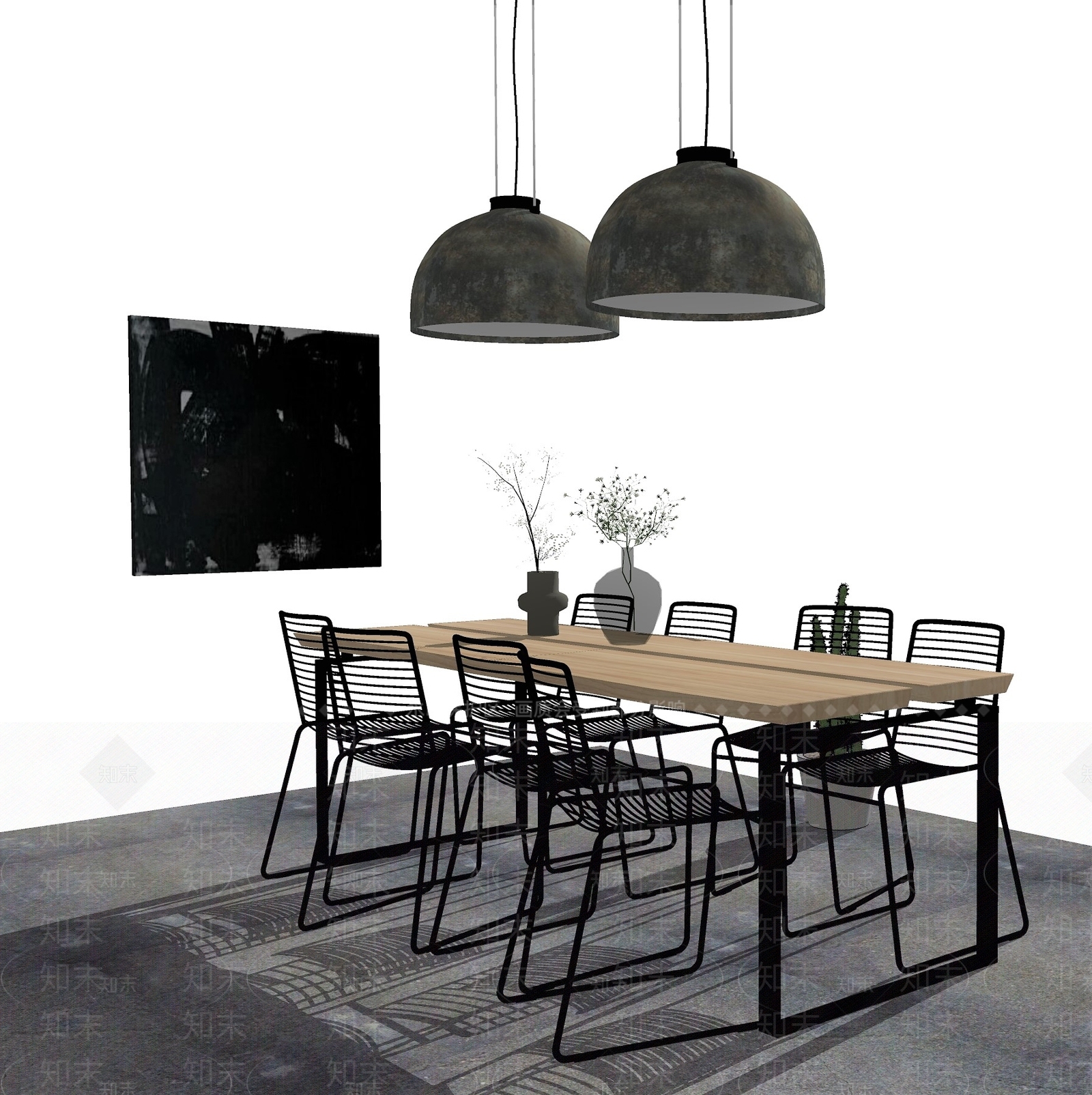 现代餐厅餐桌会议室办公桌SU模型下载【ID:535262367】
