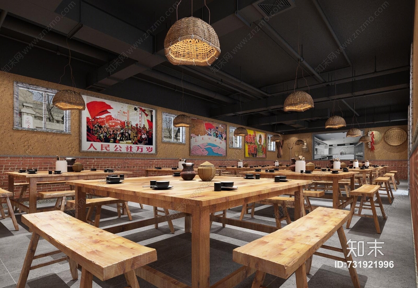 中式公社风主题餐厅3D模型下载【ID:731921996】