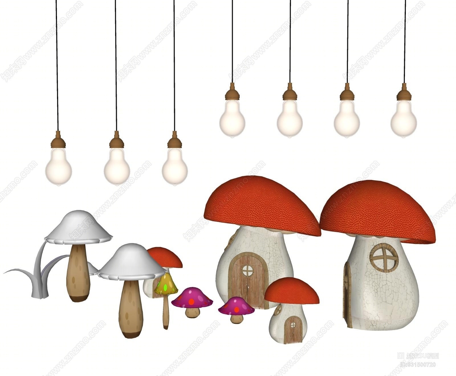 蘑菇房吊灯饰品饰品SU模型下载【ID:931500720】