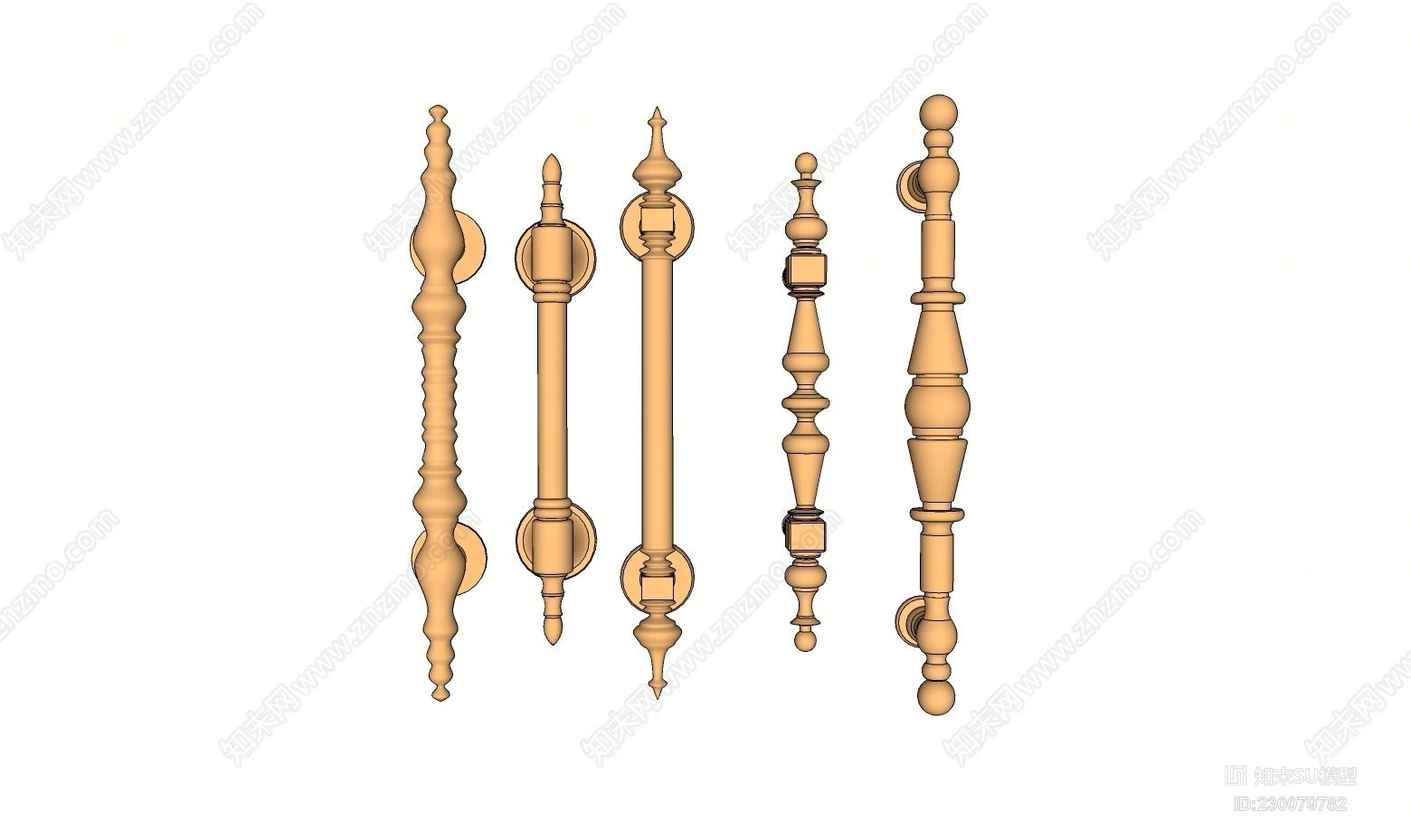 草图大师欧式拉手五金构件饰品SU模型下载【ID:230079782】