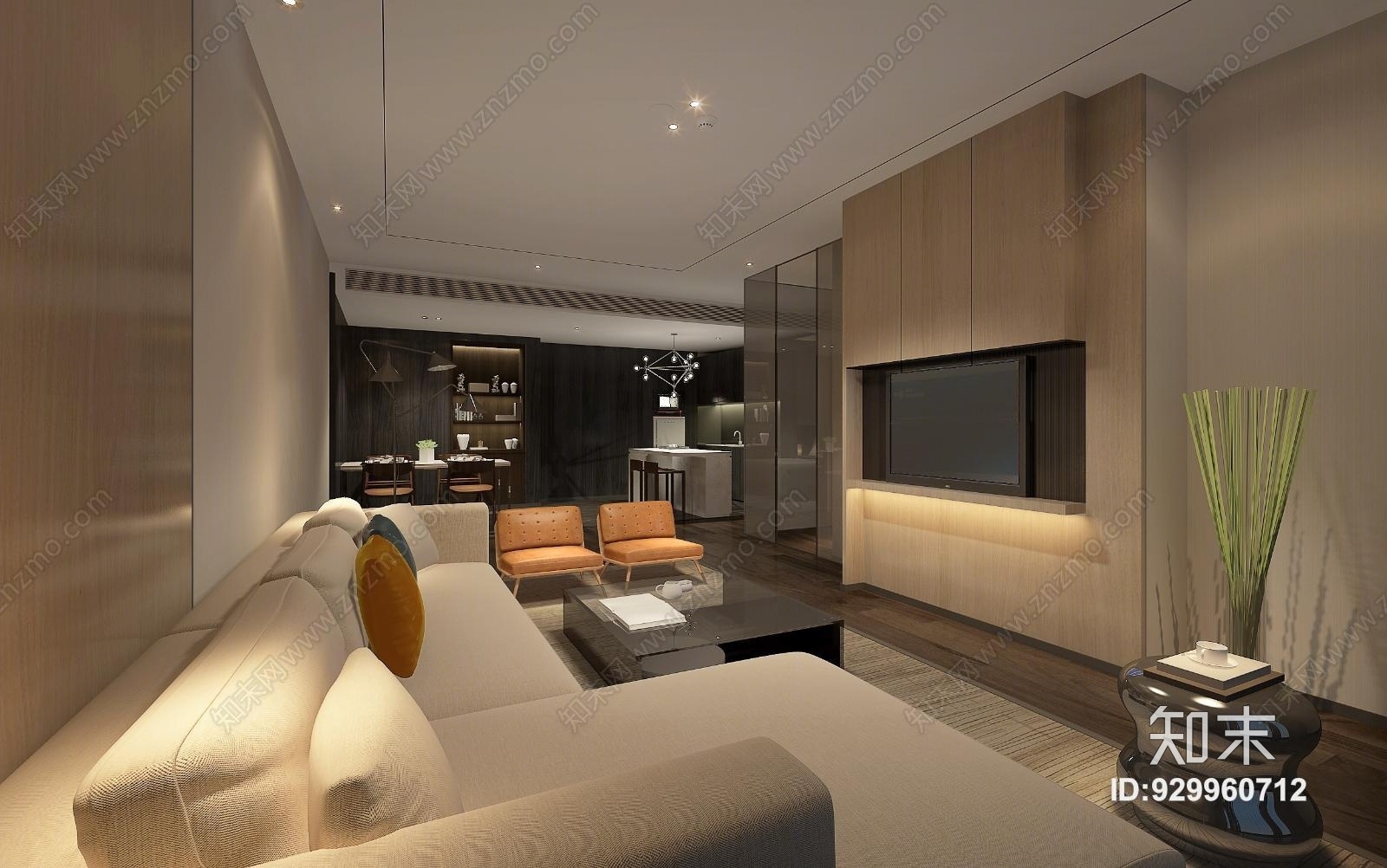 现代公寓现代客厅一室一厅户型3D模型下载【ID:929960712】