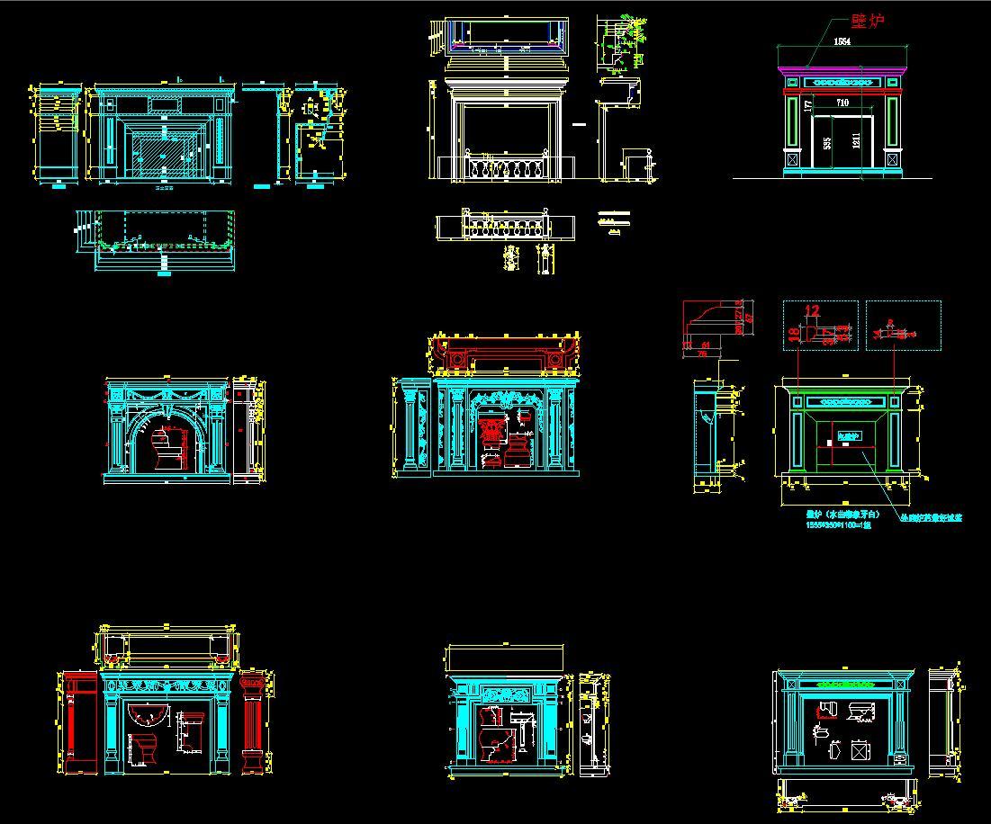 欧式壁炉设计CAD图库施工图下载【ID:233284108】