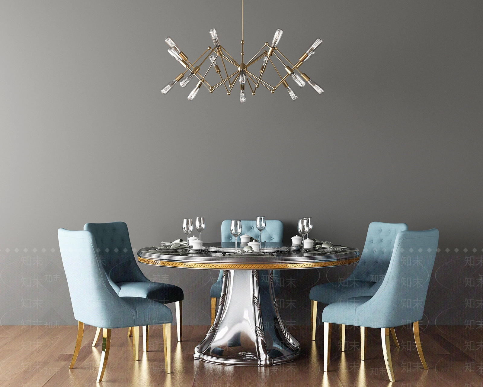 简欧餐桌椅组合3D模型下载【ID:134650854】