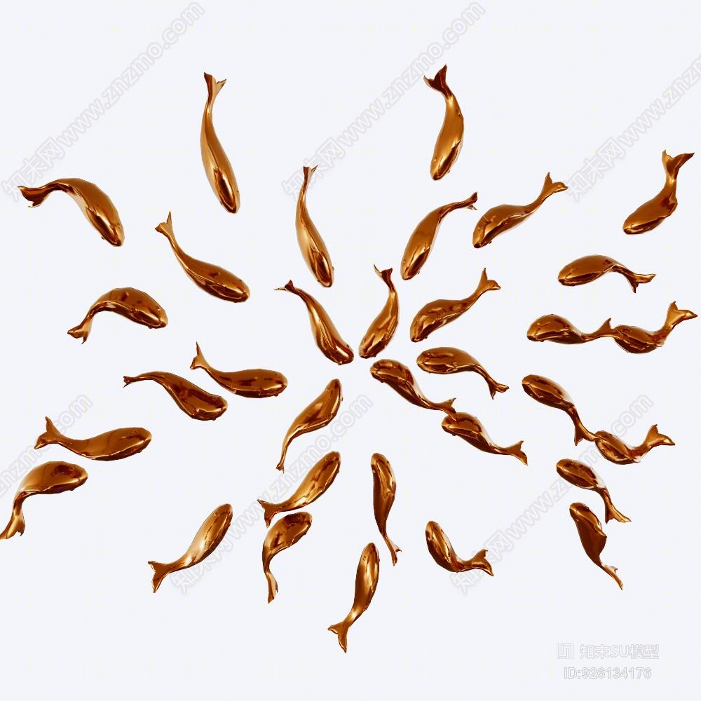 墙面金属装饰鱼SU模型下载【ID:926134176】