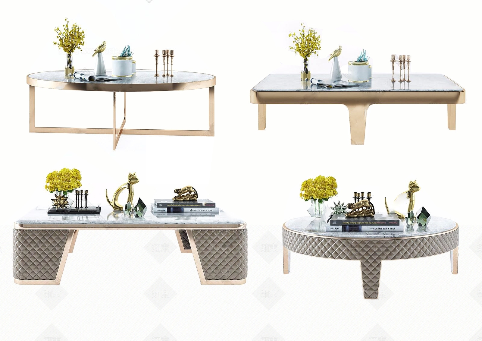 现代轻奢茶几组合客厅家具后现代3D模型下载【ID:132462638】