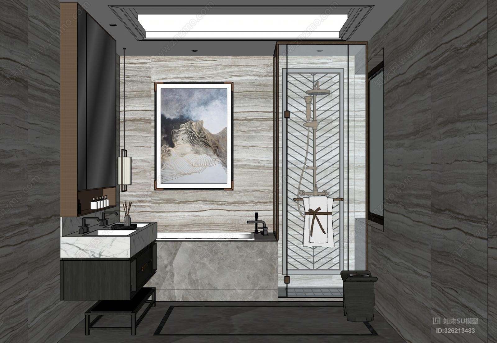 现代中式卫生间1镜子SU模型下载【ID:326213483】