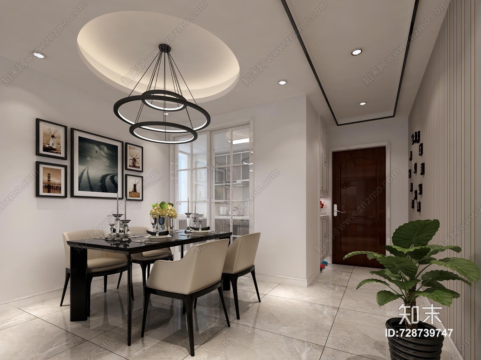 现代客餐厅效果图3D模型下载【ID:728739747】