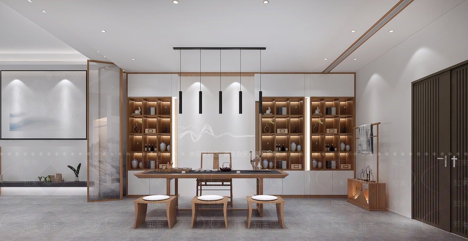 新中式地下室泡茶区泡茶桌装饰品3D模型下载【ID:732930798】